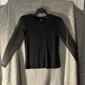Premise Black Long Sleeve Top with Sheer Accents